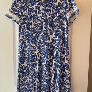 Talbots Blue and Cream Floral Dress